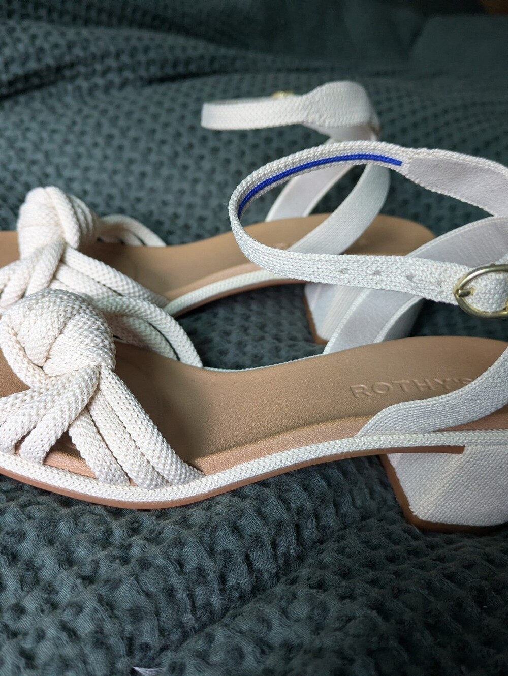 Rothy's Women's Cream Knotted Ankle-Strap Block Heel Sandals - Picture 5 of 6